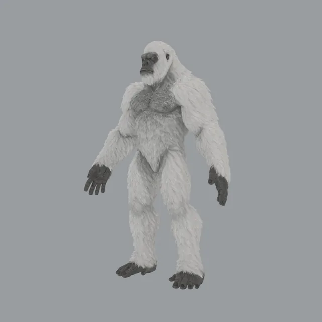 Yeti development model showing white fur, dark hands and broad silhouette