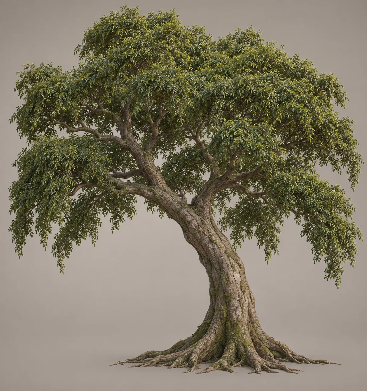 Concept art studying a mature tree canopy and exposed roots